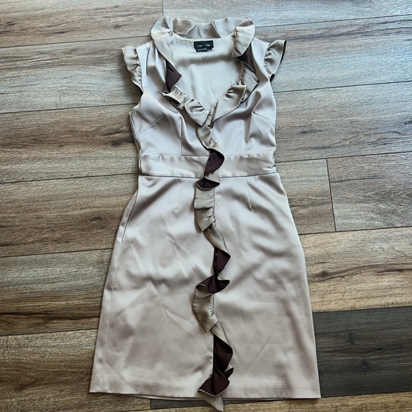 Max & Cleo Absolutely Flattering & Beautiful Satin Brown Dress - Picture 2 of 7